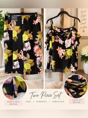 BOLD Elements Black Floral Two-Piece Top & Skirt Set